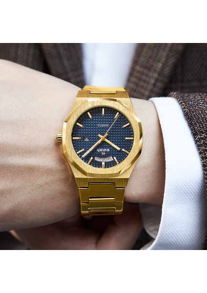 Gümüş Mavi Yeni Sekizgen Tasarım Kuvars Saatı Erkekler Altın Paslanmaz Çelik Elbise Saat Tarih/hafta Fonksiyonları Lüks Dalgıç Saati Adam (Yurt Dışından) fiyatları