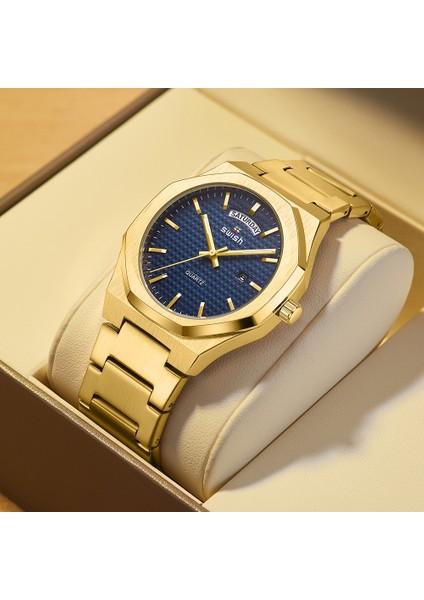 Gümüş Mavi Yeni Sekizgen Tasarım Kuvars Saatı Erkekler Altın Paslanmaz Çelik Elbise Saat Tarih/hafta Fonksiyonları Lüks Dalgıç Saati Adam (Yurt Dışından) modelleri