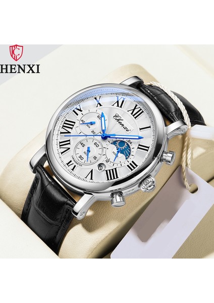 Siyah Yeni Chenxı Saatler Erkekler Üst Marka Lüks Deri Kayış Tarih Kuvars Saat Erkek Su Geçirmez Chronograph Erkekler Izle Iş Moda (Yurt Dışından)