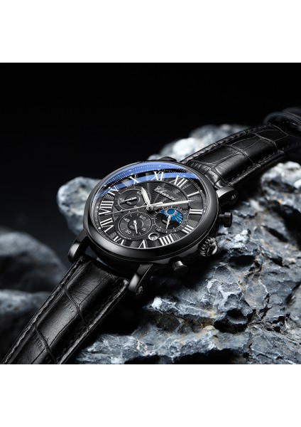Siyah Yeni Chenxı Saatler Erkekler Üst Marka Lüks Deri Kayış Tarih Kuvars Saat Erkek Su Geçirmez Chronograph Erkekler Izle Iş Moda (Yurt Dışından)