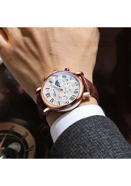 Siyah Yeni Chenxı Saatler Erkekler Üst Marka Lüks Deri Kayış Tarih Kuvars Saat Erkek Su Geçirmez Chronograph Erkekler Izle Iş Moda (Yurt Dışından)