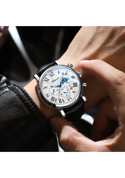Siyah Yeni Chenxı Saatler Erkekler Üst Marka Lüks Deri Kayış Tarih Kuvars Saat Erkek Su Geçirmez Chronograph Erkekler Izle Iş Moda (Yurt Dışından)