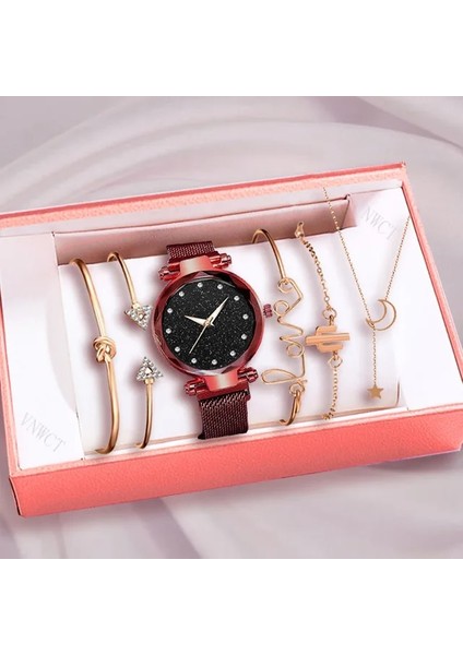 Kırmızı 5pcstz Kadın Izle Bilezik Lüks Elmas Gül Altın Bayanlar Kol Saati Manyetik Kadın Bilezik Izle Kadın Saat Relogio Feminino (Yurt Dışından)