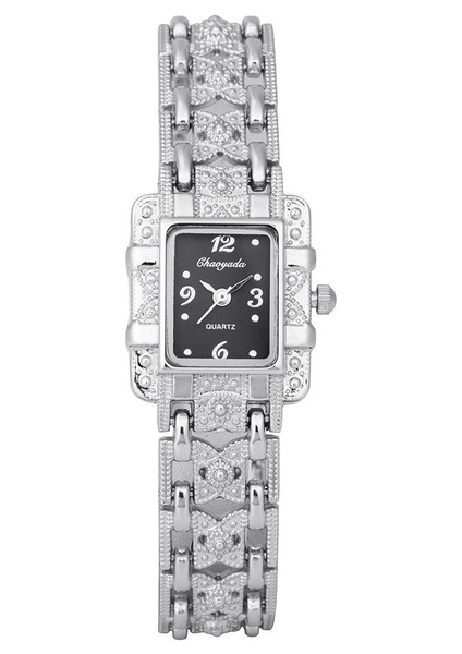 Gümüş Siyah Moda Göz Alıcı Kadın Izle Gümüş Romantik Zincir Bilezik Izle Küçük Kare Alaşım Kadran Bayanlar Kuvars Kol Saati Kadın Saat (Yurt Dışından)