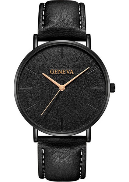 Siyah Gül Kadran Erkek Saatler Top Marka Lüks Kuvars Cenevre Izle Erkekler Askeri Spor Deri Saat Hodinky Relojes Hombre Relogio Masculino Saat (Yurt Dışından)
