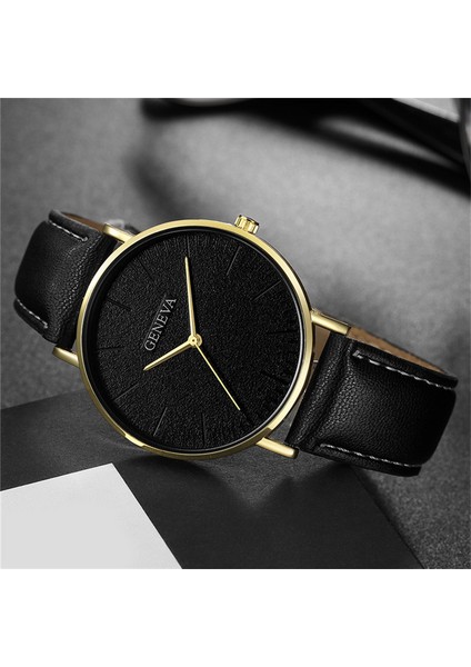 Siyah Gül Kadran Erkek Saatler Top Marka Lüks Kuvars Cenevre Izle Erkekler Askeri Spor Deri Saat Hodinky Relojes Hombre Relogio Masculino Saat (Yurt Dışından)