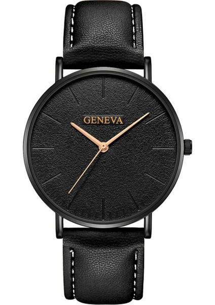Siyah Gül Kadran Erkek Saatler Top Marka Lüks Kuvars Cenevre Izle Erkekler Askeri Spor Deri Saat Hodinky Relojes Hombre Relogio Masculino Saat (Yurt Dışından)
