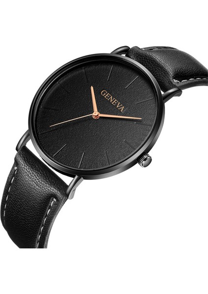 Siyah Gül Kadran Erkek Saatler Top Marka Lüks Kuvars Cenevre Izle Erkekler Askeri Spor Deri Saat Hodinky Relojes Hombre Relogio Masculino Saat (Yurt Dışından)