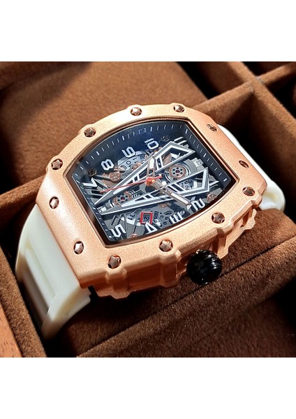 9006-MAVI Gül Kutusu Megır Beyaz Askeri Spor Kuvars Izle Erkekler Için Lüks Su Geçirmez Aydınlık Kol Saati Tonneau Kadranlı Silikon Kayış Otomatik Tarih (Yurt Dışından) fiyatları