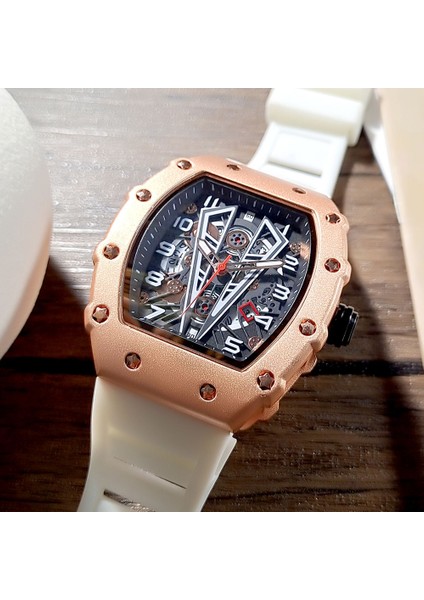 9006-MAVI Gül Kutusu Megır Beyaz Askeri Spor Kuvars Izle Erkekler Için Lüks Su Geçirmez Aydınlık Kol Saati Tonneau Kadranlı Silikon Kayış Otomatik Tarih (Yurt Dışından) modelleri