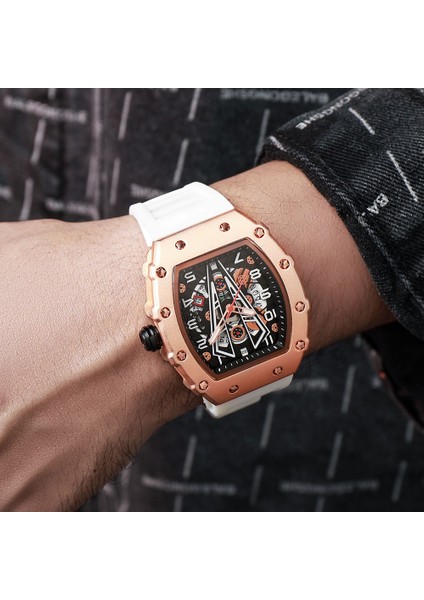 9006-MAVI Gül Kutusu Megır Beyaz Askeri Spor Kuvars Izle Erkekler Için Lüks Su Geçirmez Aydınlık Kol Saati Tonneau Kadranlı Silikon Kayış Otomatik Tarih (Yurt Dışından) fırsatları