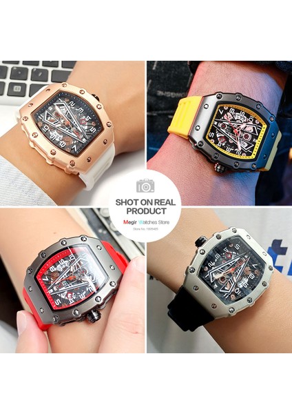 9006-MAVI Gül Kutusu Megır Beyaz Askeri Spor Kuvars Izle Erkekler Için Lüks Su Geçirmez Aydınlık Kol Saati Tonneau Kadranlı Silikon Kayış Otomatik Tarih (Yurt Dışından) indirimleri