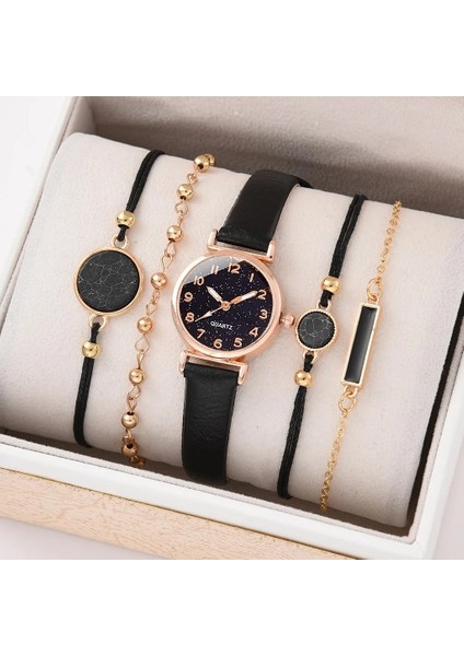 5 Adet Set Mavi Saat Seti Kadınlar Için Lüks Deri Analog Bayanlar Kuvars Kol Saati Moda Bilezik Izle Kadın Saat Relogio Feminino (Yurt Dışından)