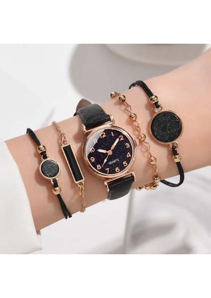 5 Adet Set Mavi Saat Seti Kadınlar Için Lüks Deri Analog Bayanlar Kuvars Kol Saati Moda Bilezik Izle Kadın Saat Relogio Feminino (Yurt Dışından)