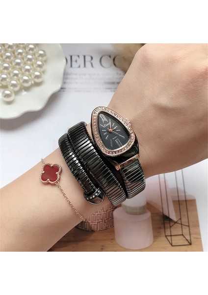 Newdesign Roseblack Serin Yılan Bileklik Saatler Kadın Moda Sonsuzluk Bileklik Izle Şık Kızlar Marka Kuvars Saat Religios Relojes Montre Femme (Yurt Dışından) fiyatları