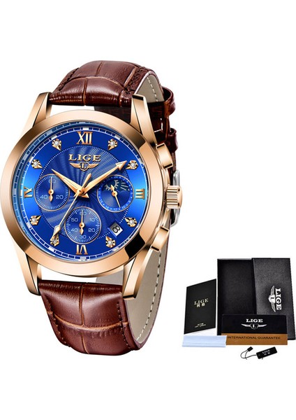 Gül Altın Mavi L Lıge Kadın Saatler Bayanlar Kuvars Aydınlık Takvim Kadın Saati Su Geçirmez Çok Fonksiyonlu Kronograf Takvim Kol Saati (Yurt Dışından)