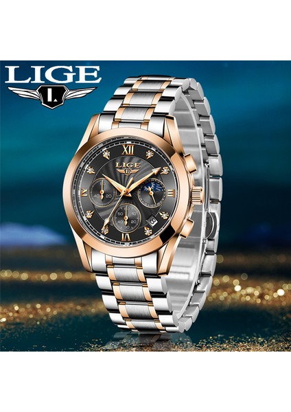 Gül Altın Mavi L Lıge Kadın Saatler Bayanlar Kuvars Aydınlık Takvim Kadın Saati Su Geçirmez Çok Fonksiyonlu Kronograf Takvim Kol Saati (Yurt Dışından) fiyatları