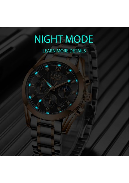 Gül Altın Mavi L Lıge Kadın Saatler Bayanlar Kuvars Aydınlık Takvim Kadın Saati Su Geçirmez Çok Fonksiyonlu Kronograf Takvim Kol Saati (Yurt Dışından) indirimleri