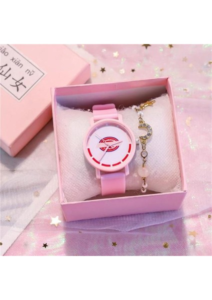 Pembe Kadın Izle Karikatür Jöle Numaraları Dial Bilezik Saatler Set Bayanlar Lastik Bant Kuvars Kol Saati Kadın Kadın Saat Hediye Için (Yurt Dışından)