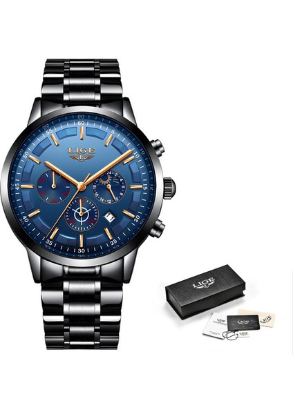 Siyah Gül Mavi S Lıge Saat Erkekler Chronograph Mavi Izle Lüks Spor Tarihi Kuvars Saatler Erkek Su Geçirmez Aydınlık Saat Relogios Masculinos + Kutu (Yurt Dışından)