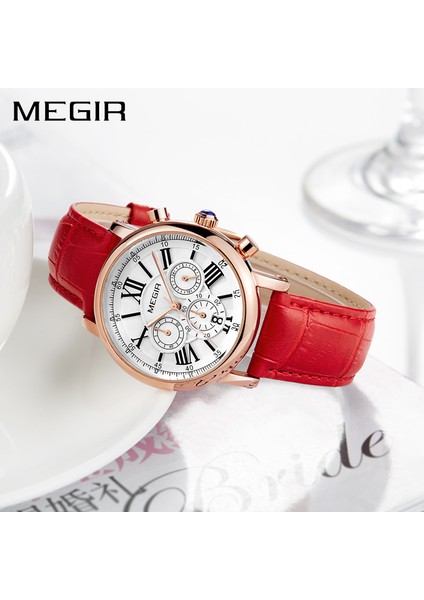Kırmızı Megır Moda Kadın Bilezik Saatler Üst Marka Lüks Bayanlar Kuvars Izle Saat Severler Için Relogio Feminino Spor Kol Saatleri (Yurt Dışından) indirimleri