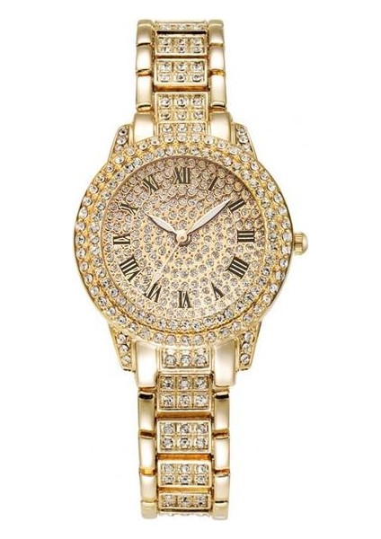Altın Narin Kol Saati Diamante Dekorasyon Aksesuarı Lüks Kadın Taklidi Bileklik Saat (Yurt Dışından)