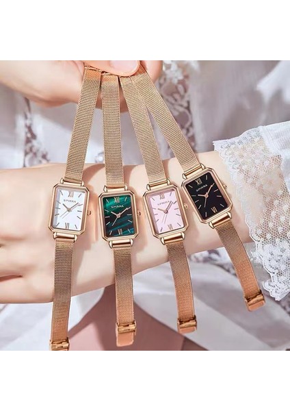 B Set Lüks Kadın Kare Kuvars Izle Yeşil Kadran Bilezik Saatler Kadınlar Için Moda Paslanmaz Çelik Kuvars Saat Bayanlar Kol Saati (Yurt Dışından) modelleri