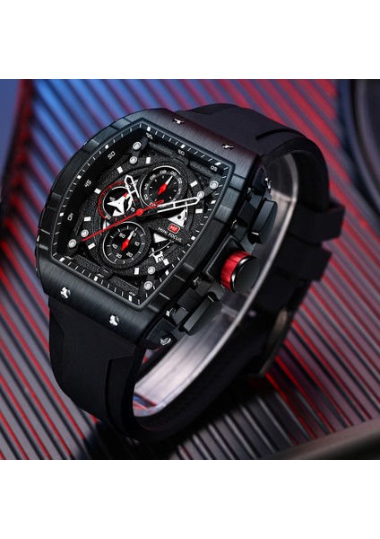 MF0399G03B05 Moda Izle Erkekler Lüks Üst Marka Kuvars Saatler Su Geçirmez Kronograf Spor Kol Saati Relogio Masculino Silikon Kayış Siyah (Yurt Dışından) fırsatları