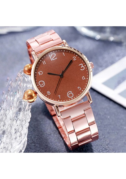 1 Adet Gül Altın Kahverengi Izle Kadın 2022 Yeni Moda Lüks Basit Çelik Şerit Izle Bayanlar Büyük Arama Kuvars Saat Bilezik Saat Seti Reloj Mujer (Yurt Dışından)