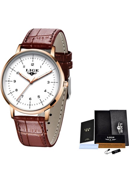 Kahverengi Beyaz Lıge Yeni Izle Erkekler Minimalist Ultra Ince Saatler Erkek Moda Örgü Kemer Kuvars Saat Spor Su Geçirmez Saatler Relogio Masculino (Yurt Dışından)