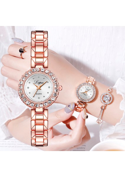 Gümüş Beyaz 1 Izle 2 Adet Set Lüks Lvpai Marka Kadın Saatler Gül Altın Pırlanta Bilezik Izle Lüks Takı Bayanlar Kuvars Izle Dropshipping Izle (Yurt Dışından) modelleri