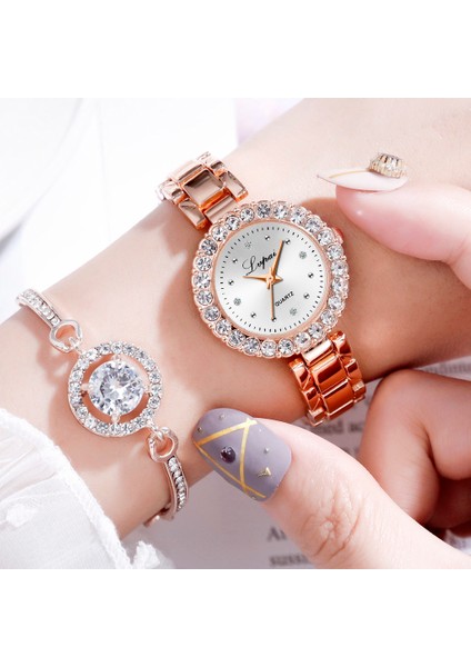 Gümüş Beyaz 1 Izle 2 Adet Set Lüks Lvpai Marka Kadın Saatler Gül Altın Pırlanta Bilezik Izle Lüks Takı Bayanlar Kuvars Izle Dropshipping Izle (Yurt Dışından) fırsatları