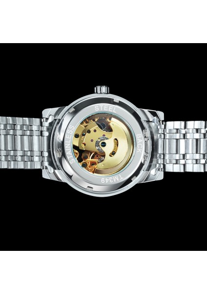 Gümüş-Beyaz Kazanan Lüks Marka Tasarım Erkek Saatler Gümüş Altın Saat Otomatik Mekanik Erkek Izle Moda Rahat Bilek Saatleri (Yurt Dışından) fırsatları