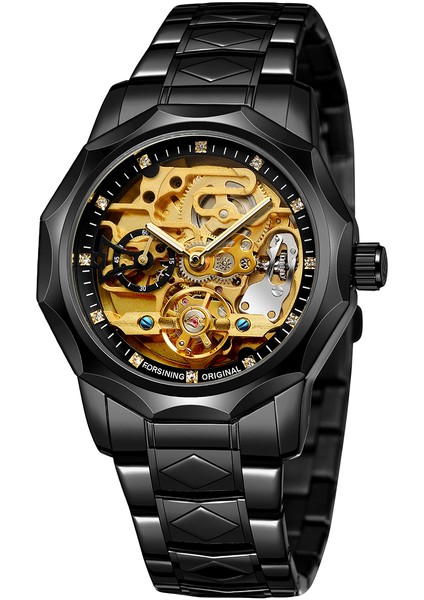 Siyah Forsınıng Tourbillion Mekanik Otomatik Erkek Izle Üst Marka Kol Saati Su Geçirmez Iş Paslanmaz Çelik Saat Reloj Hombre (Yurt Dışından)