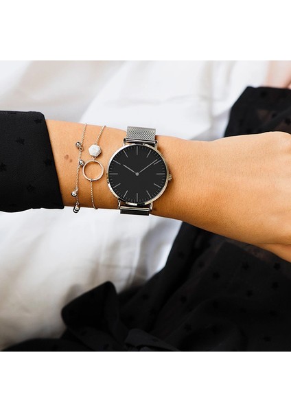 Siyah 2021 Üst Marka Lüks Bilezik Saatler Kadınlar Paslanmaz Çelik Tel Örgü Kemer Izle Kuvars Saat Bayanlar Kol Saati Zegarek Damski (Yurt Dışından) fiyatları