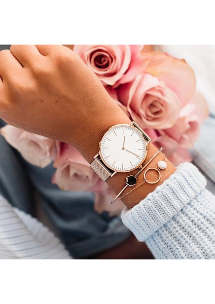 Siyah 2021 Üst Marka Lüks Bilezik Saatler Kadınlar Paslanmaz Çelik Tel Örgü Kemer Izle Kuvars Saat Bayanlar Kol Saati Zegarek Damski (Yurt Dışından) modelleri