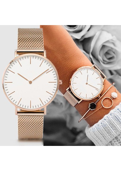 Siyah 2021 Üst Marka Lüks Bilezik Saatler Kadınlar Paslanmaz Çelik Tel Örgü Kemer Izle Kuvars Saat Bayanlar Kol Saati Zegarek Damski (Yurt Dışından) fırsatları