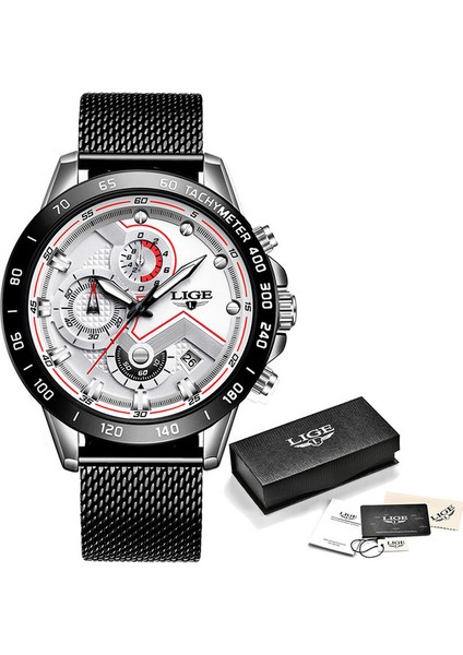 Gümüş Beyaz Lıge Lüks Orijinal Erkek Spor Kol Saati Kuvars Çelik Chronograph Su Geçirmez Saat Büyük Saatler Relogio Masculino Erkekler Için (Yurt Dışından)