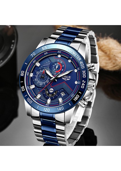Gümüş Beyaz Lıge Lüks Orijinal Erkek Spor Kol Saati Kuvars Çelik Chronograph Su Geçirmez Saat Büyük Saatler Relogio Masculino Erkekler Için (Yurt Dışından)