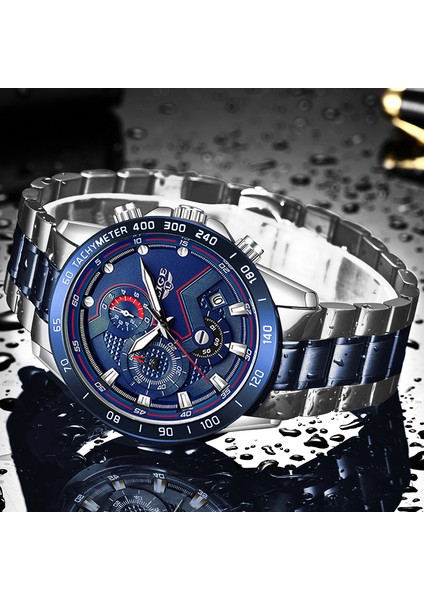 Gümüş Beyaz Lıge Lüks Orijinal Erkek Spor Kol Saati Kuvars Çelik Chronograph Su Geçirmez Saat Büyük Saatler Relogio Masculino Erkekler Için (Yurt Dışından)
