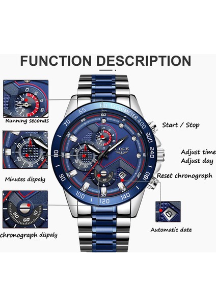 Gümüş Beyaz Lıge Lüks Orijinal Erkek Spor Kol Saati Kuvars Çelik Chronograph Su Geçirmez Saat Büyük Saatler Relogio Masculino Erkekler Için (Yurt Dışından)