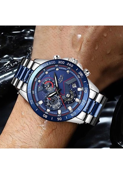 Gümüş Beyaz Lıge Lüks Orijinal Erkek Spor Kol Saati Kuvars Çelik Chronograph Su Geçirmez Saat Büyük Saatler Relogio Masculino Erkekler Için (Yurt Dışından)