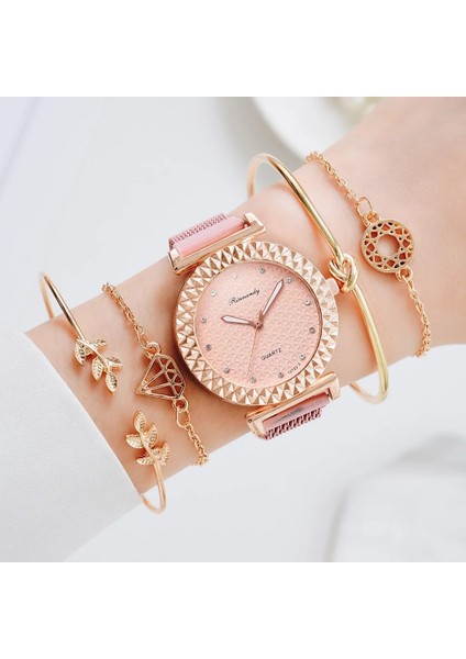 5 Adet Set Gül Altın Lüks 5 Adet Set Bilezik Izle Kadın Zarif Mıknatıs Elmas Bayanlar Kuvars Kol Saati Elbise Pembe Saat Reloj Mujer Dropshipping (Yurt Dışından) fiyatları