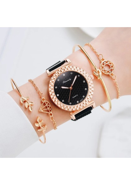 5 Adet Set Gül Altın Lüks 5 Adet Set Bilezik Izle Kadın Zarif Mıknatıs Elmas Bayanlar Kuvars Kol Saati Elbise Pembe Saat Reloj Mujer Dropshipping (Yurt Dışından) fırsatları