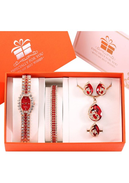 Izle Hediye Seti 06 Kadın Bilezik Saatler Lüks Elmas Kolye Küpe Kız Arkadaşı Için Set Hediye Moda Zarif Yeşil Kuvars Saatı Reloj (Yurt Dışından)