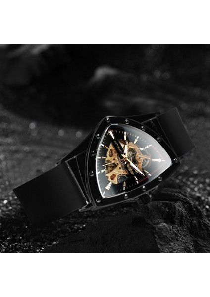 Kutu Altın Beyaz Kazanan Askeri Üçgen Otomatik Izle Erkekler Için Mekanik Saatler Aydınlık Moda Lüks Kauçuk Kayış Spor Saat (Yurt Dışından) fırsatları