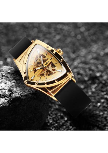 Kutu Altın Beyaz Kazanan Askeri Üçgen Otomatik Izle Erkekler Için Mekanik Saatler Aydınlık Moda Lüks Kauçuk Kayış Spor Saat (Yurt Dışından) indirimleri