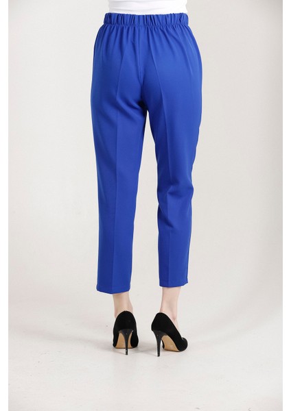 1005 Saks Mavisi Havuç Paça Beli Lastikli Dokuma Kadın Pantolon