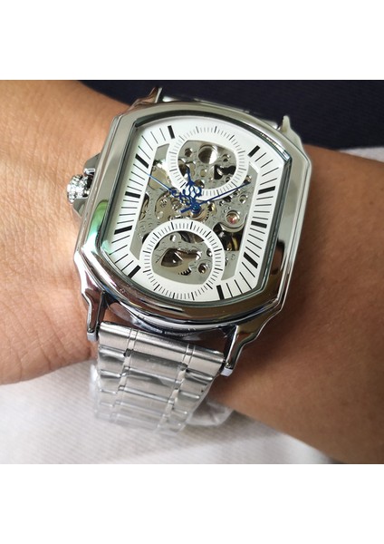 Siyah Siyah Erkek Saatler Paslanmaz Çelik Otomatik Mekanik Askeri Saatler Steampunk Kare Saat Erkek Relogio Masculino 2010 (Yurt Dışından) modelleri