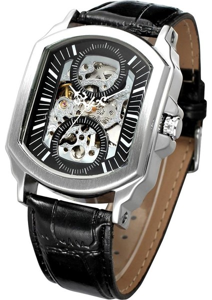 Siyah Siyah Erkek Saatler Paslanmaz Çelik Otomatik Mekanik Askeri Saatler Steampunk Kare Saat Erkek Relogio Masculino 2010 (Yurt Dışından) fırsatları